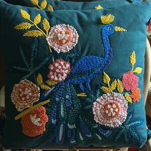 COPY - Opalhouse Teal Pillow with Embroidered Peacock and Floral Design . 18” x…